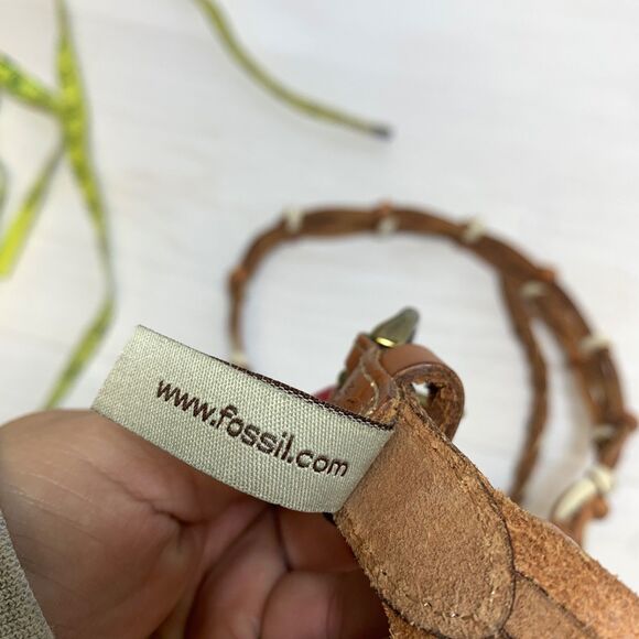 Fossil Womens Braided Leather Belt Two Tone Brown Beige Size Medium main image 2